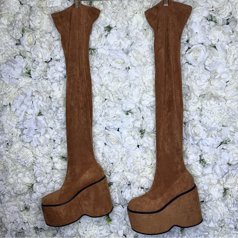 Dolls Kill Lemon Drop by Privileged Felix Platform Thigh High Boots